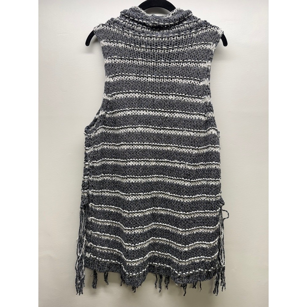 Free People Sweater Vest Womens Medium Grey Striped Fringe Cowl Neck Sleeveless - Picture 5 of 6